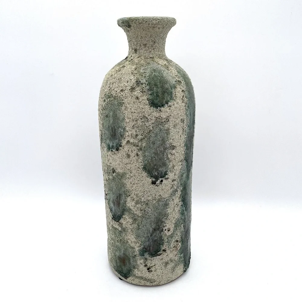 Vintage Studio Pottery Ceramic Vase Brutalist Lava Glaze Hand-Thrown 12.5